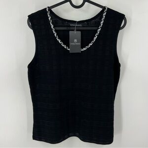 ✅‎ NWT MING WANG BLACK TEXTURED TANK WITH BLACK/WHITE TRIM DETAIL SIZE SMALL
